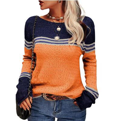 Danedvi Women's Autumn Winter Colorblock Striped Round Neck