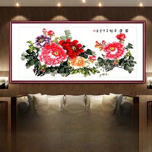 花开富贵牡丹图国色天香客厅装饰招财风水新中式花鸟背景墙壁挂画