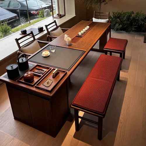 新中式茶桌椅组合简约禅意泡茶台黑胡桃木办公室客厅泡茶桌茶几