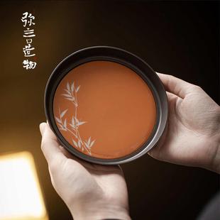 茶垫茶道配件 弥言手工老铁壶承手绘留白竹影干泡盘家用小茶台日式