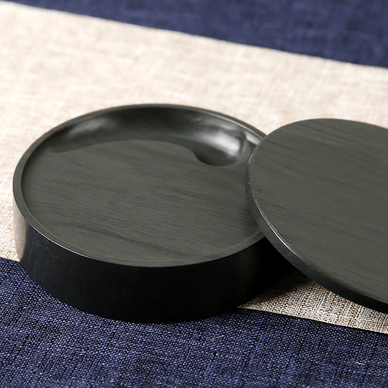 古德笔庄太极砚墨盒水波纹砚台带盖歙县书法用品5寸墨池文房四宝