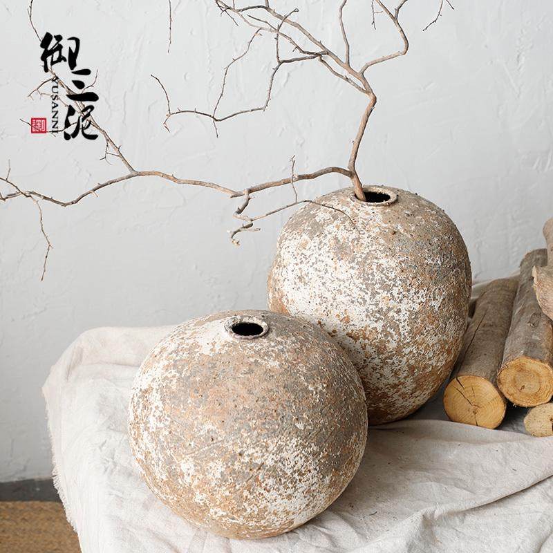 复古茶室禅意手工小口粗陶花器做旧陶罐陶艺干花球形花瓶民宿文艺,家居饰品,花瓶,淘宝优惠券,粉丝福利购,淘宝优惠卷
