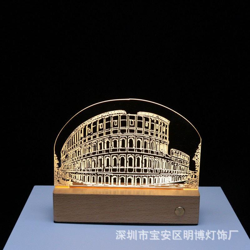 实木3D小夜灯企业建筑文创纪念品公司开业活动礼品定制触摸可充电