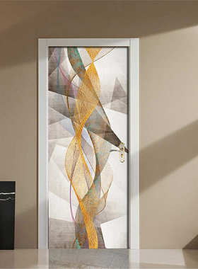 巨创货源PVC贴纸3D自粘门贴 墙贴 卧室客厅现代装饰 黄色线条