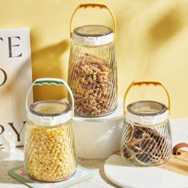 Clear Glass Jar with Handle Lid for Dried Fruits, Airtight C