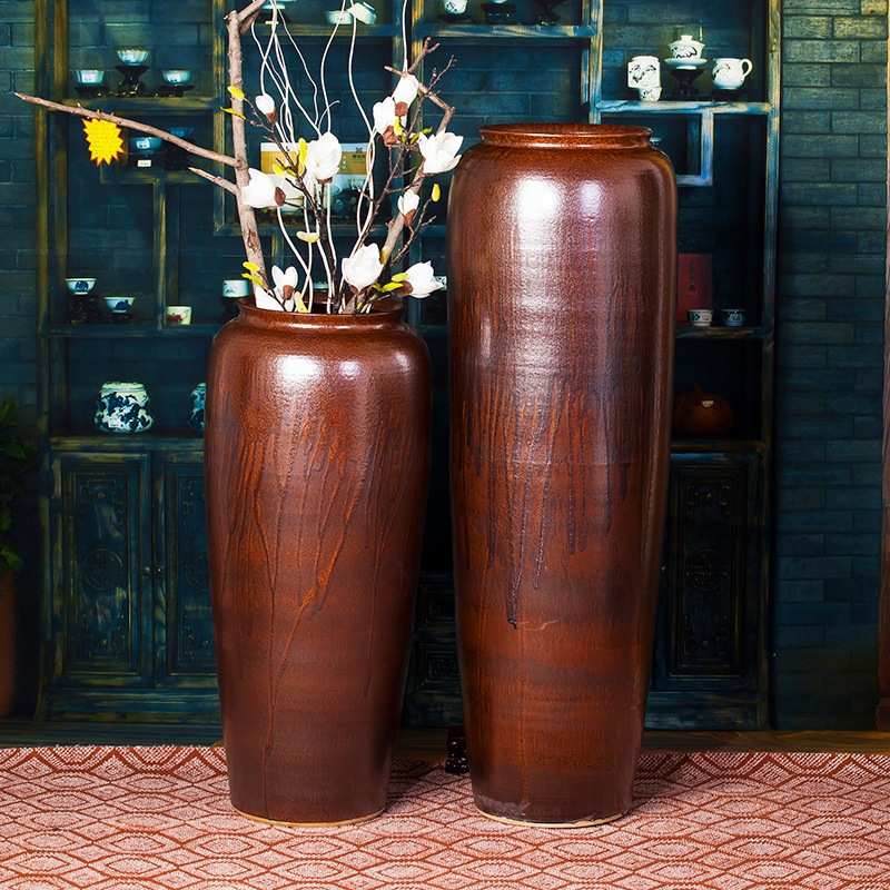 景德镇插花复古做旧陶瓷落地花瓶餐厅办公室工艺品摆饰花瓶三件套