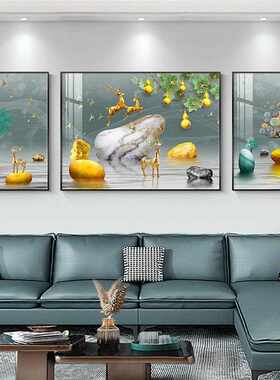 新款直销深圳大芬油画村客厅装饰画轻奢沙发背景墙挂画三联画现代