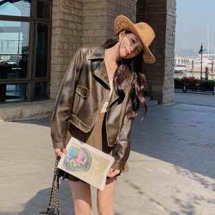 时尚 新款 设计感小个子PU皮炸街夹克 复古皮衣短外套女2025秋季 美式