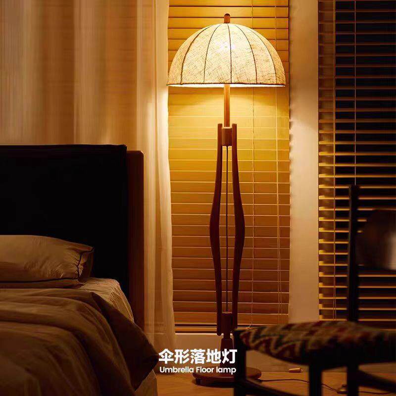 中古风实木落地灯复古客厅沙发旁装饰灯书房床头灯个性创意餐厅灯