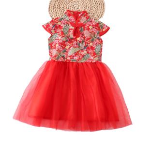 儿袍演出服说唱中国风红女童古筝表演喜庆装礼服合唱服腰鼓服