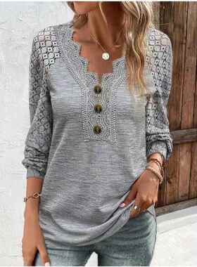 Lace long sleeved patchwork collar pullover top for