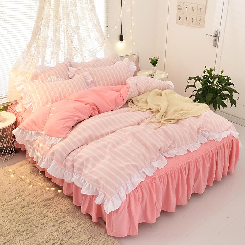 正品四件套全上棉纯棉磨笠毛被春套床单马戏团床裙床罩公主风秋床