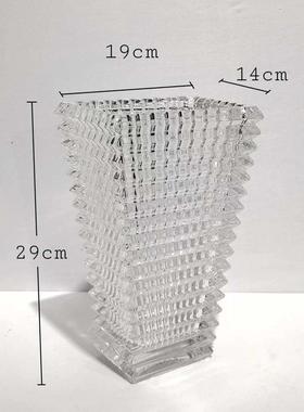 水晶软花瓶插花方口水晶摆件装饰品样板房质感家居高级梯形透明
