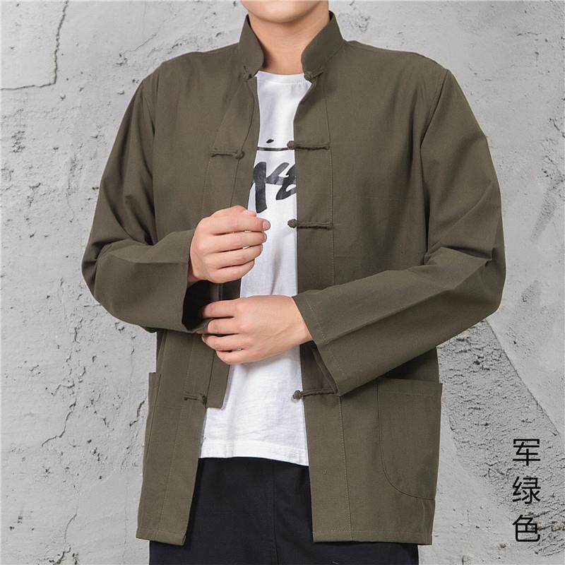 正品中国风唐外装潮休牌复古青年上中衣男装式春秋中老年盘扣长袖