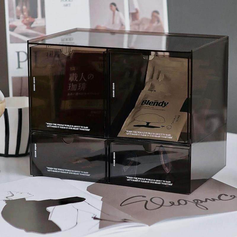 网红压克力化妆品收纳盒防尘化妆台办公室桌面抽屉式首饰箱高级感