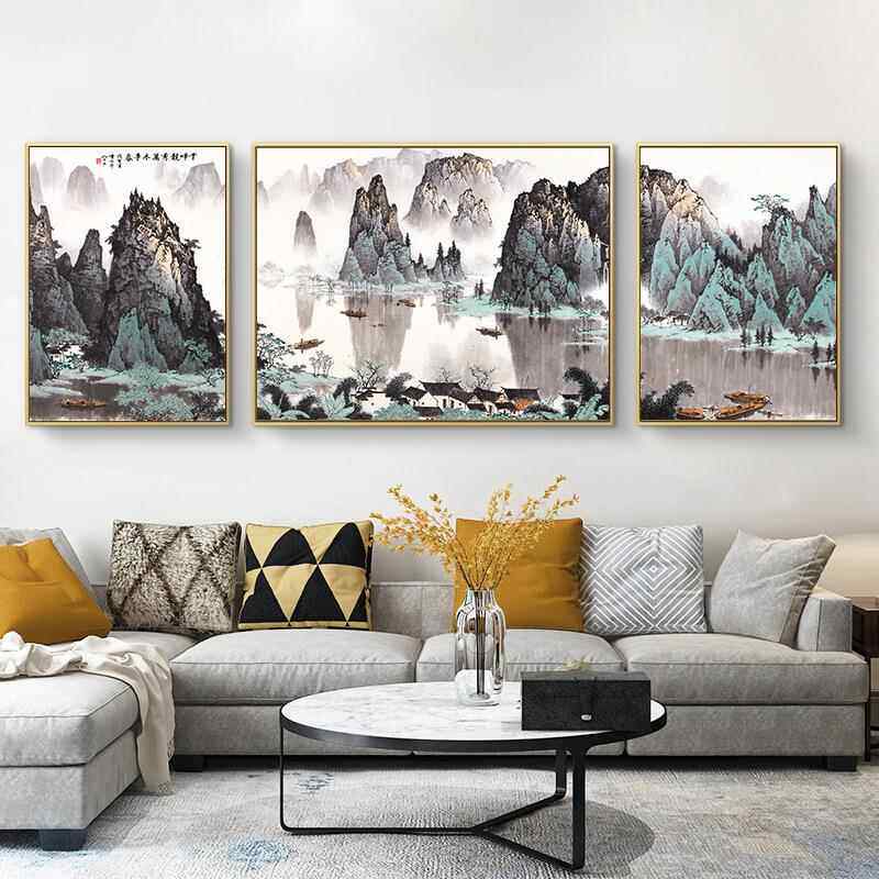 新款直销新中式客厅装饰画沙发背景墙现代简约水墨山水挂画办公室