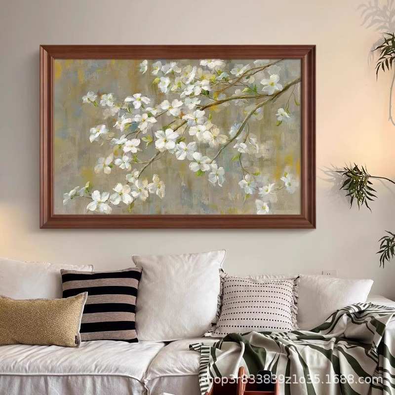 法式中古风客厅高级感装饰画复古餐边柜餐厅沙发后背景墙挂画花卉