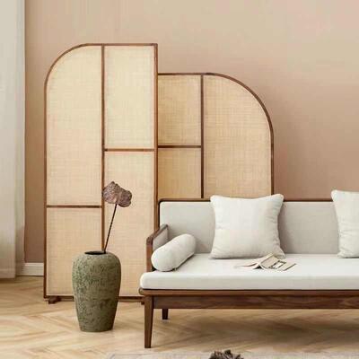 GxP日式实木藤编屏风新款小户型客厅复古隔断墙可移动卫生间玄关