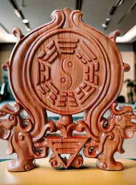 桃木双龙八卦镜挂件挂盘门口阳台家用天斩尖角路冲住宅对烟筒摆件