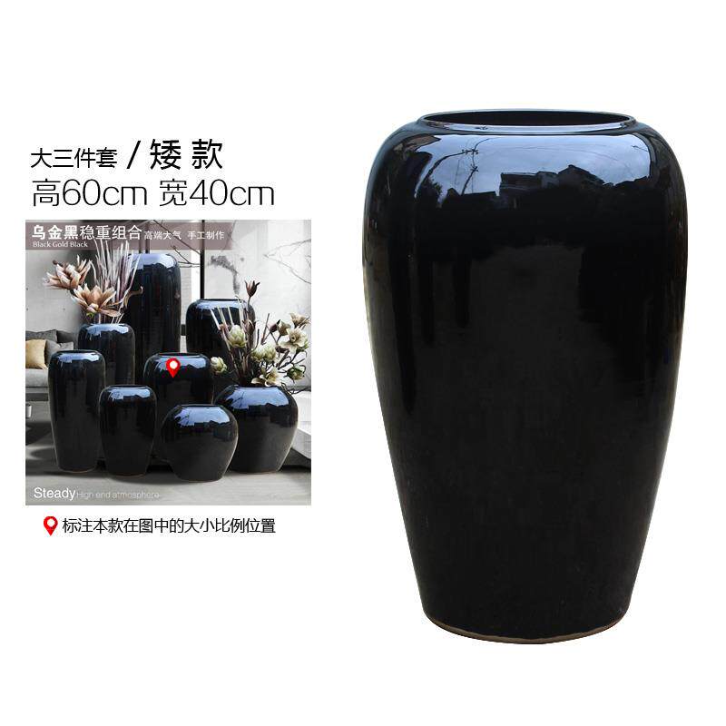 高档瓷色酒干店大堂落地高端黑陶花瓶摆件支陶罐插花器别墅样板房