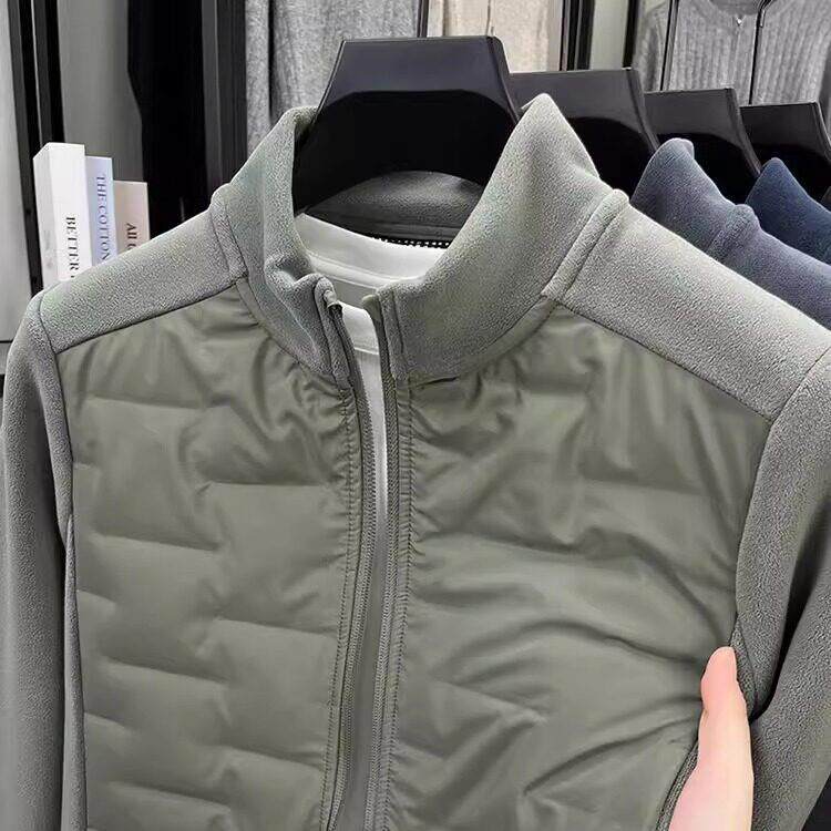 奥粒绒拼接轻薄羽绒服男秋冬新品立领外套摇粒绒复合抓绒夹克