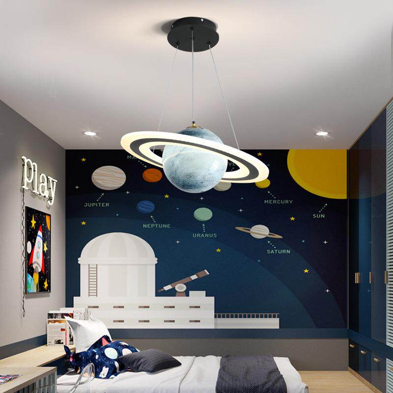 儿童房吊灯快乐星球灯网红男孩女孩卧室吊灯太空创意星空房间灯具