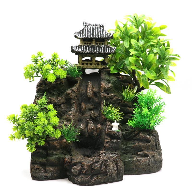 创意动态流沙假山水族造景摆件接水泵流沙瀑布假山石水草缸配件
