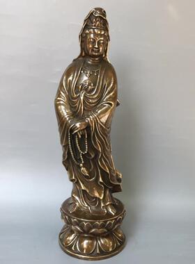仿古黄铜 铜观音佛像 铜器礼品摆件金属工艺品铜站观音佛像家