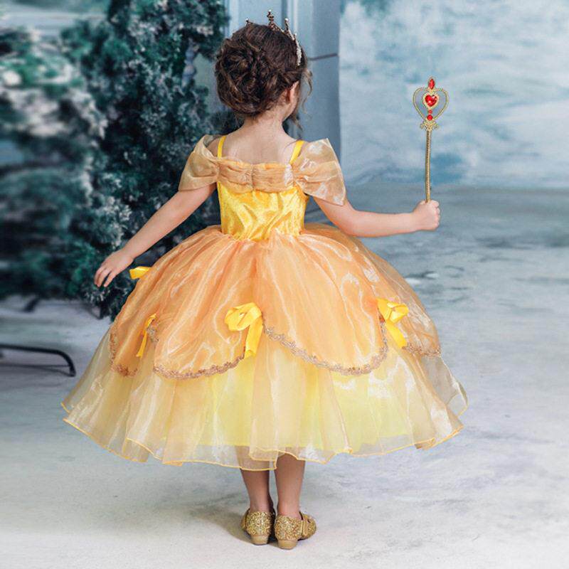 Princess Belle Dress for Girl Kids Floral Ball Gown Child Co