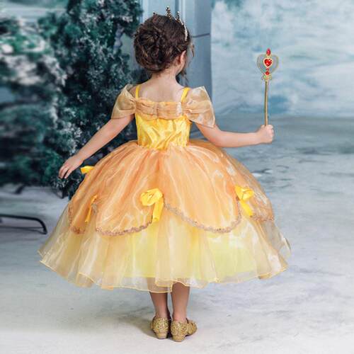Princess Belle Dress for Girl Kids Floral Ball Gown Child Co