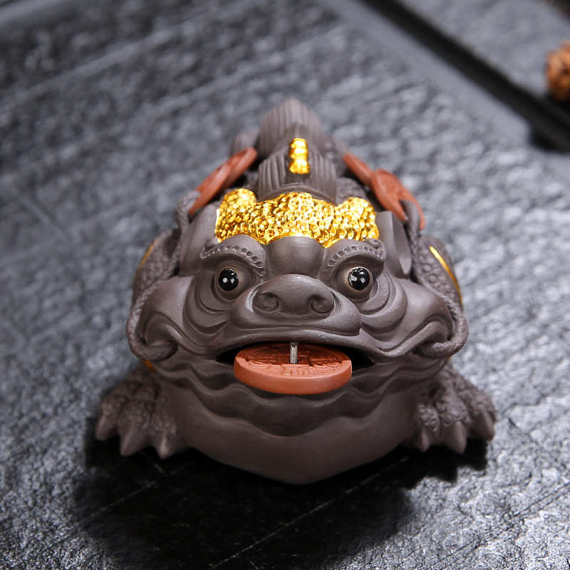 创意紫砂茶宠鸿运当头金蟾描金茶玩摆件功夫茶具可养茶桌招财批发