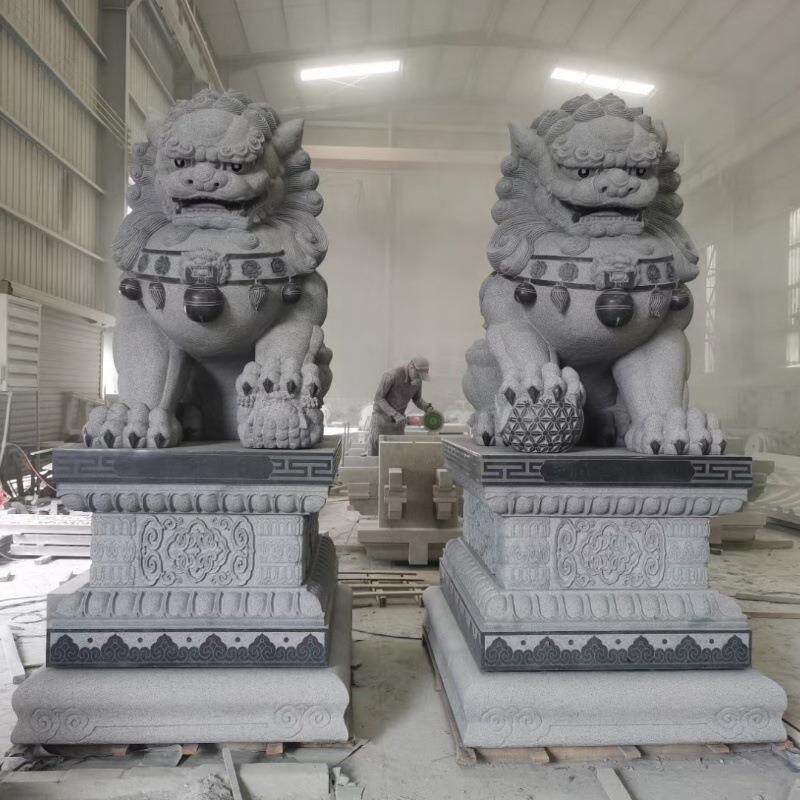 芝麻黑花岗岩北京狮祠堂寺庙门口石狮子摆件石狮子南狮公母一对