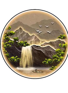 流水生财玄关装饰画高级感灯画大山气壁水NM121052画客厅挂画新中