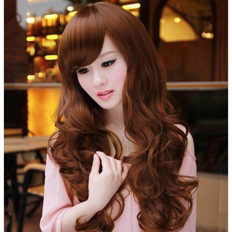 新款直销时尚女生假发女斜刘海长卷发长发新款可爱梨花头大波浪全