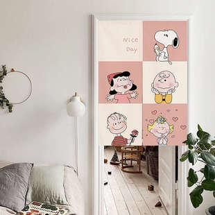 卡通动漫儿童房史努比布艺门帘隔断帘半帘厕所卧室免打孔装饰帘子