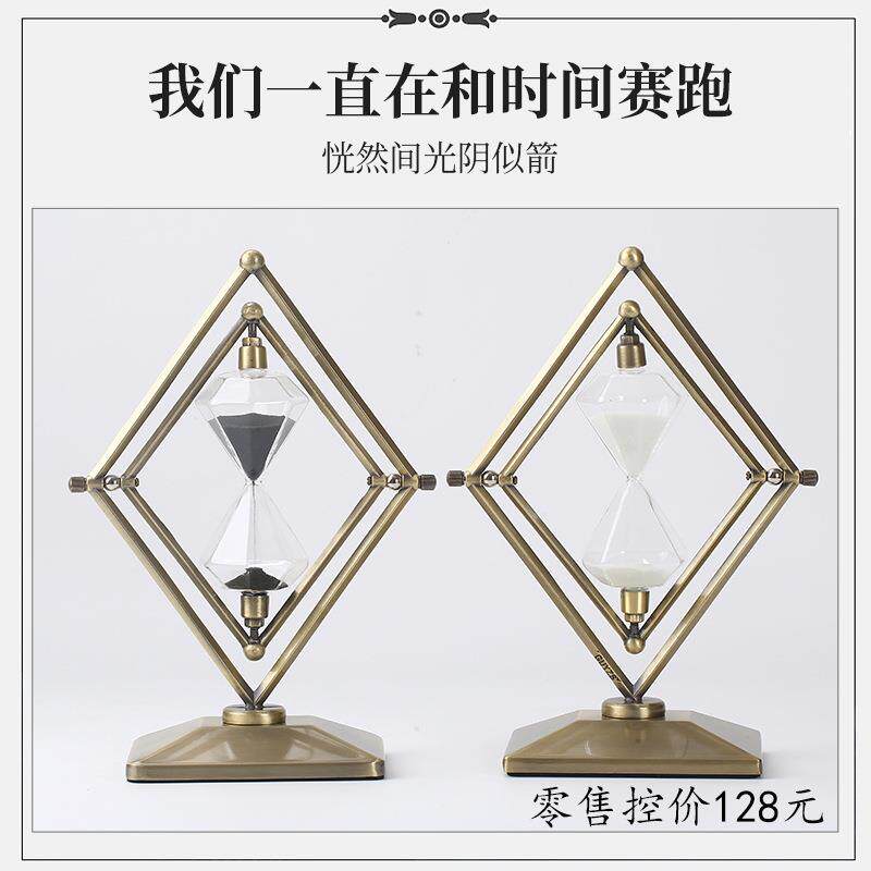 摆件刷玻牙配件璃沙漏计器金属摆几何沙漏流沙计时器30分件钟时间
