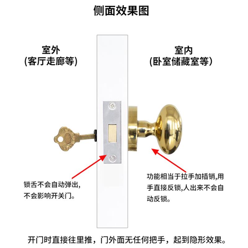 圆形隐形门锁单双面带钥匙暗门黑色明装把手微型小孔室内背景墙