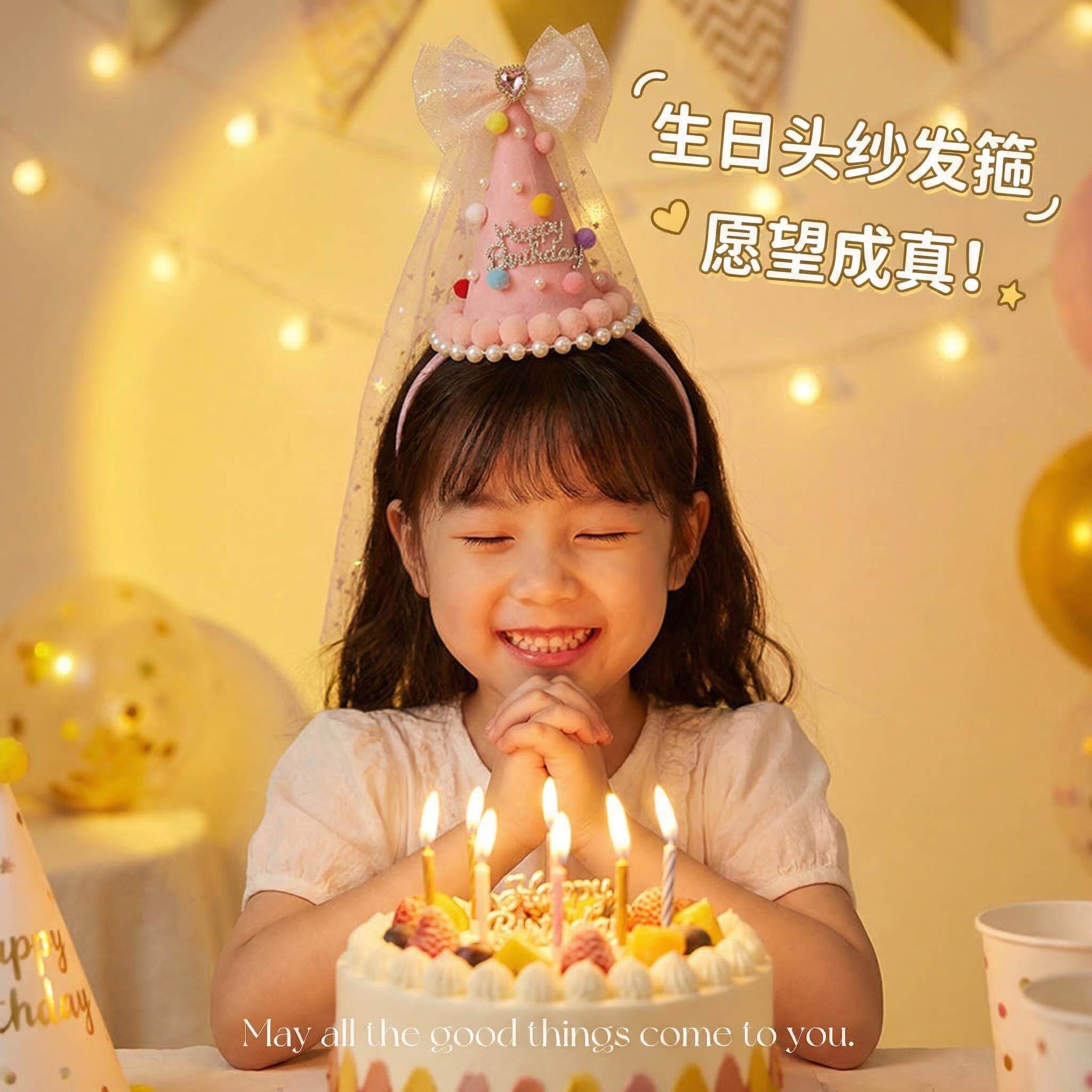 生日帽高级感女孩女童头纱帽子氛围感神器派对拍照装饰道具发箍图片