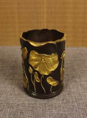 仿古办公铜笔筒文具摆件室内铜摆件家用莲花笔筒收纳笔筒