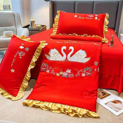 xyt公主风荷叶边可水洗真丝裸睡夏凉被四件套夏被冰丝双人薄被子