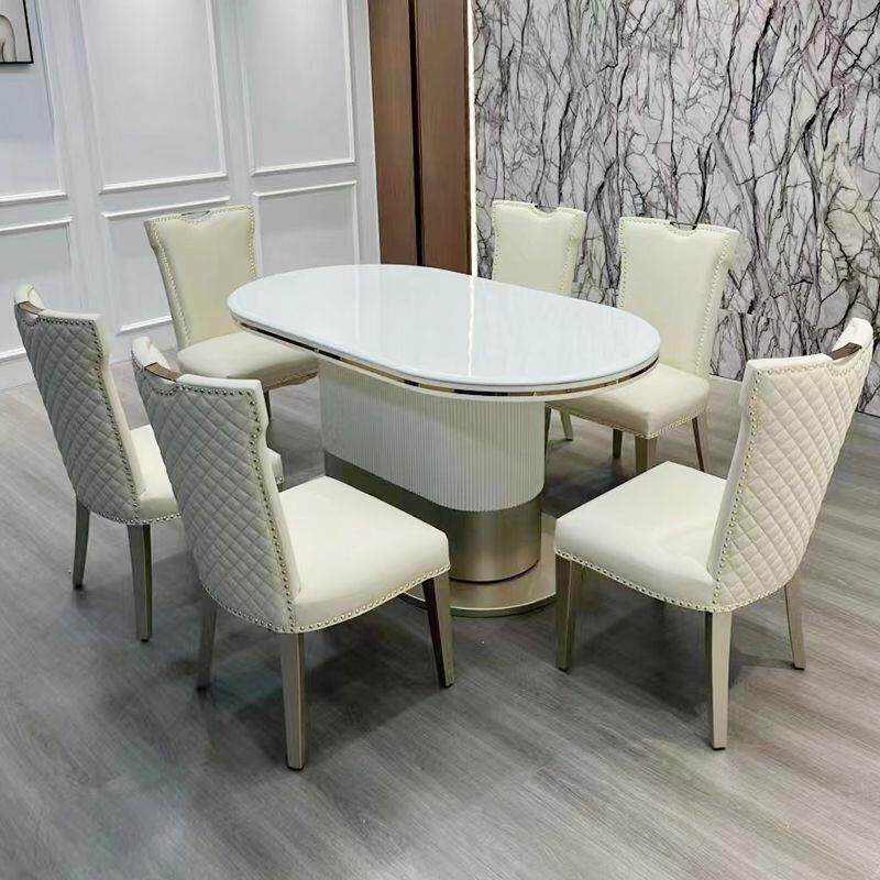 美式轻奢实木餐桌椅组合现代简约大理石椭圆家用法式小户型饭桌