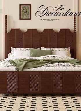 中古风全实床1.8米主大UBV卧双人床法复古轻奢黑色1.5小式木户型