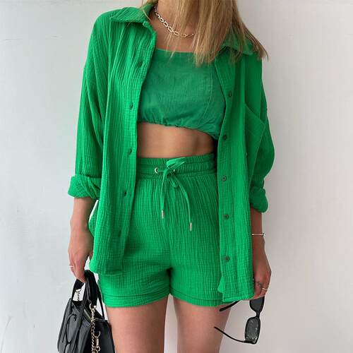 Casual Matching Two-Piece Set Long Sleeve Shirt & High