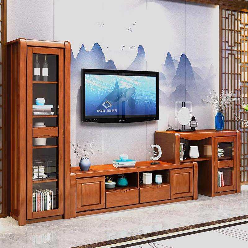 古典中式实木电视柜高低矮柜组合柜客厅木质地柜轻奢小户型视听柜