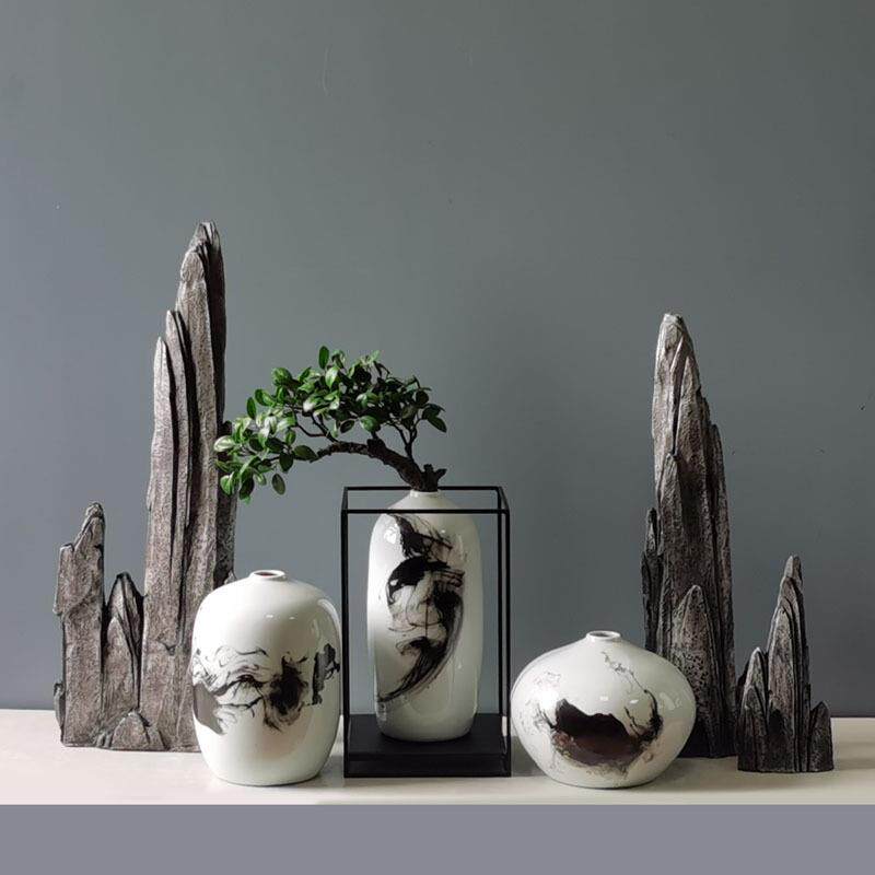 新中式创意金属假山造景摆件样板房售楼处玄关客厅软装工艺品摆设