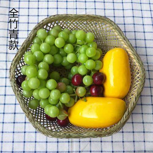 篮子竹编摆摊用 竹篮编织六角形果盘 竹筐家居洗菜篮新款跨境供应