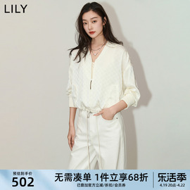 LILY2024夏女装复古老花机车风雅痞设计感抽绳白色宽松短外套