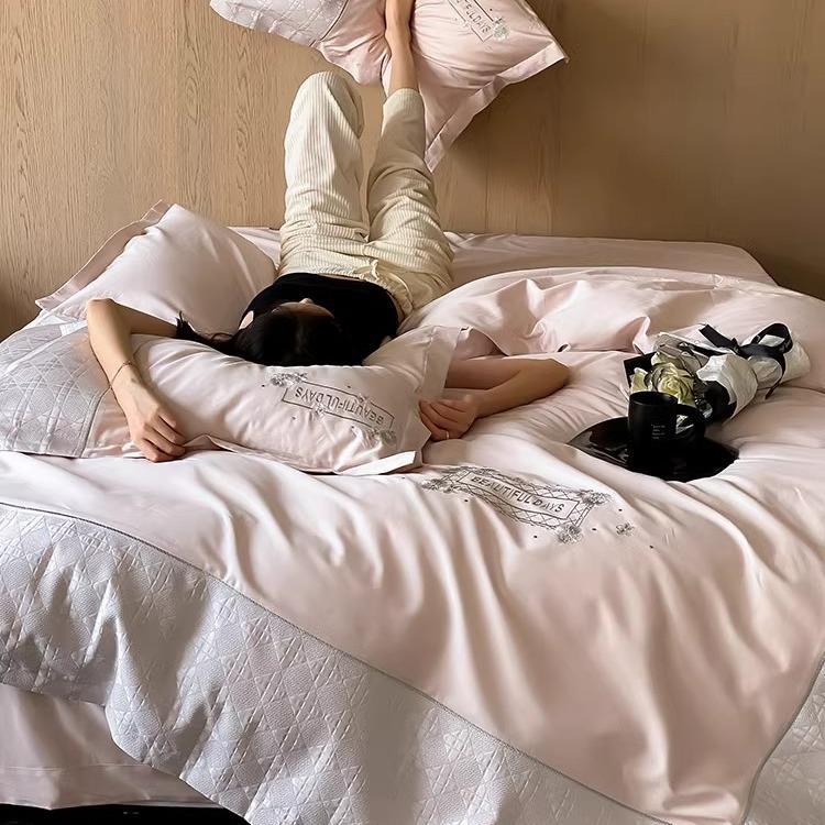 轻奢高精密提花全棉四件套100S澳棉纯棉高端刺绣拼接被套床上用品