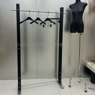 服装店展示架落地式黑色陈列架中岛架不锈钢衣架子侧挂女装店货架