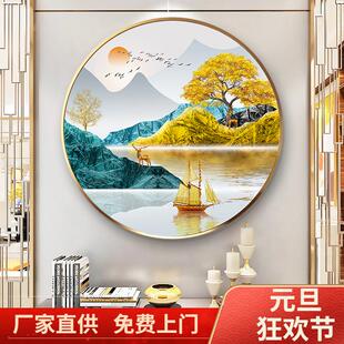 餐厅装饰画圆形玄关走廊入户过道墙面轻奢石头壁画氺饭厅单幅挂画